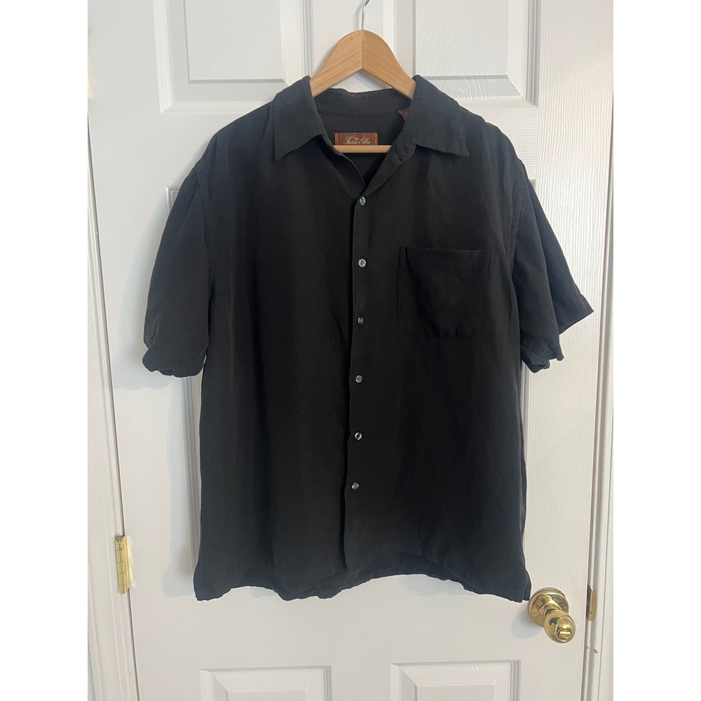 Quiet Luxury Black Linen Silk Button Up Shirt Tasso Elba Men's XL